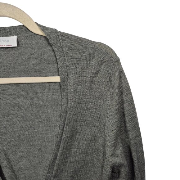 Wrap London Sweater Womens 10 Green Merino Wool Knit Cardigan Floral Lace Trim - Picture 10 of 10